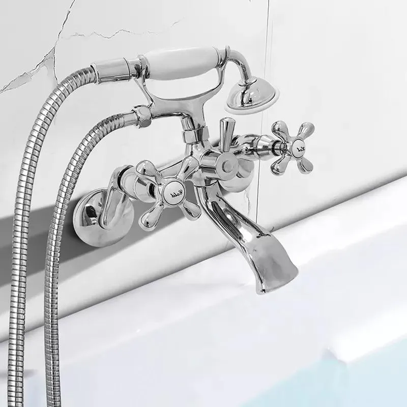 Antique Brass Wall Mount Tub Faucet Mixer Set