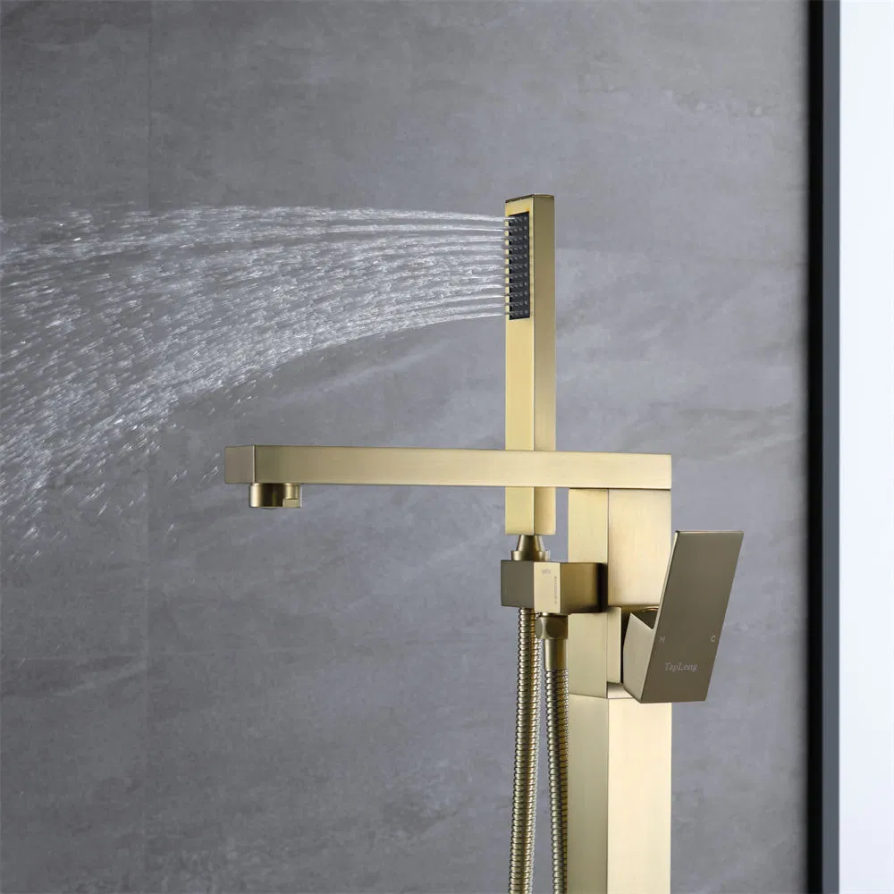 Floor Standing Brushed Gold Brass Tub Faucet Mixer