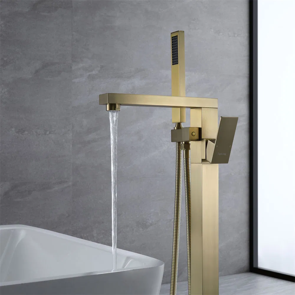 Floor Standing Brushed Gold Brass Tub Faucet Mixer