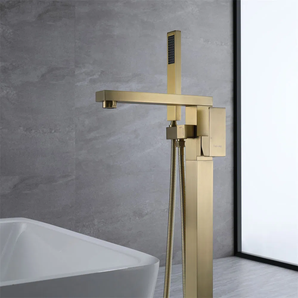 Floor Standing Brushed Gold Brass Tub Faucet Mixer