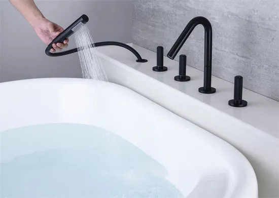 Five-Piece Roman Tub Faucet Brass Mixer Taps Black Finish