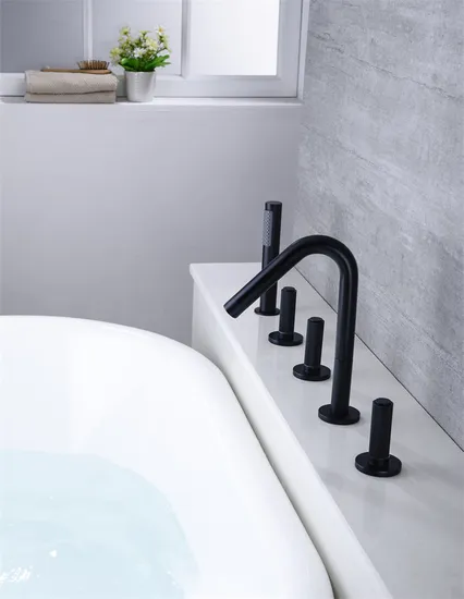 Five-Piece Roman Tub Faucet Brass Mixer Taps Black Finish