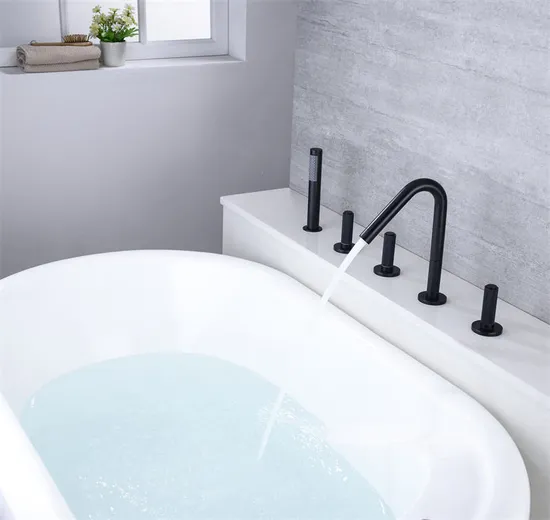 Five-Piece Roman Tub Faucet Brass Mixer Taps Black Finish